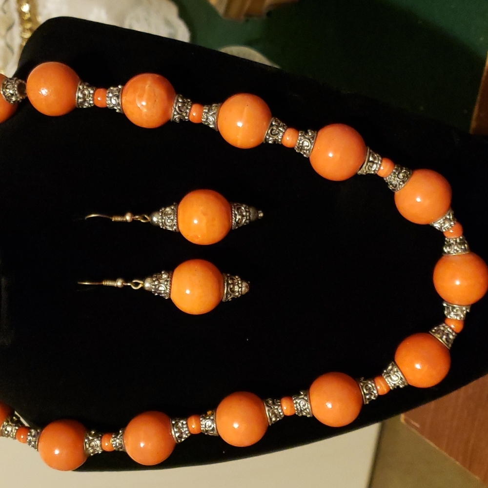 Orange necklace with free  earrings